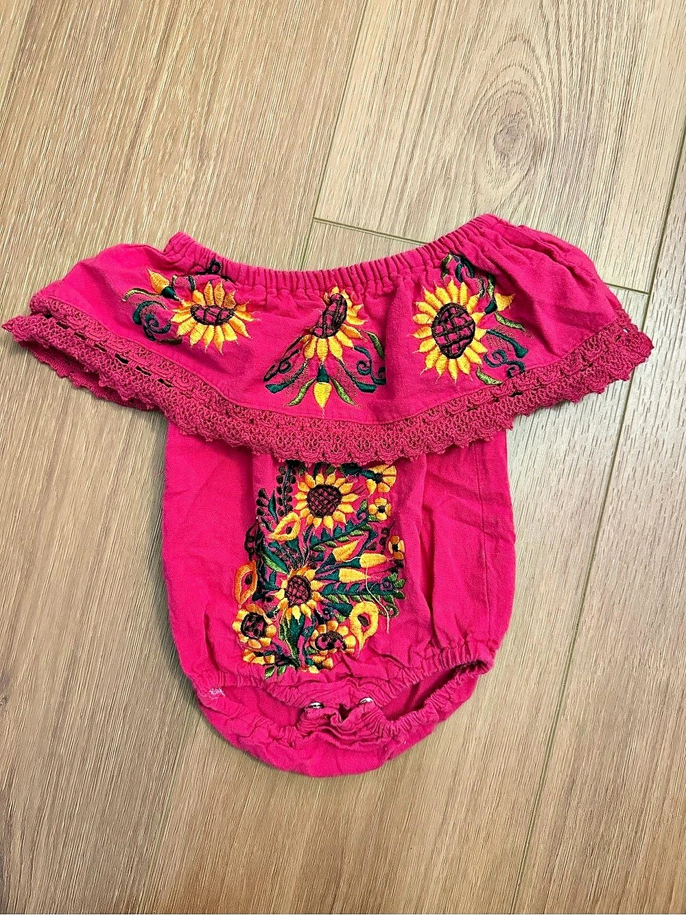 Mexican Embroidered Girasol Sunflower Bodysuit Floral Pink Bodysuit ✨